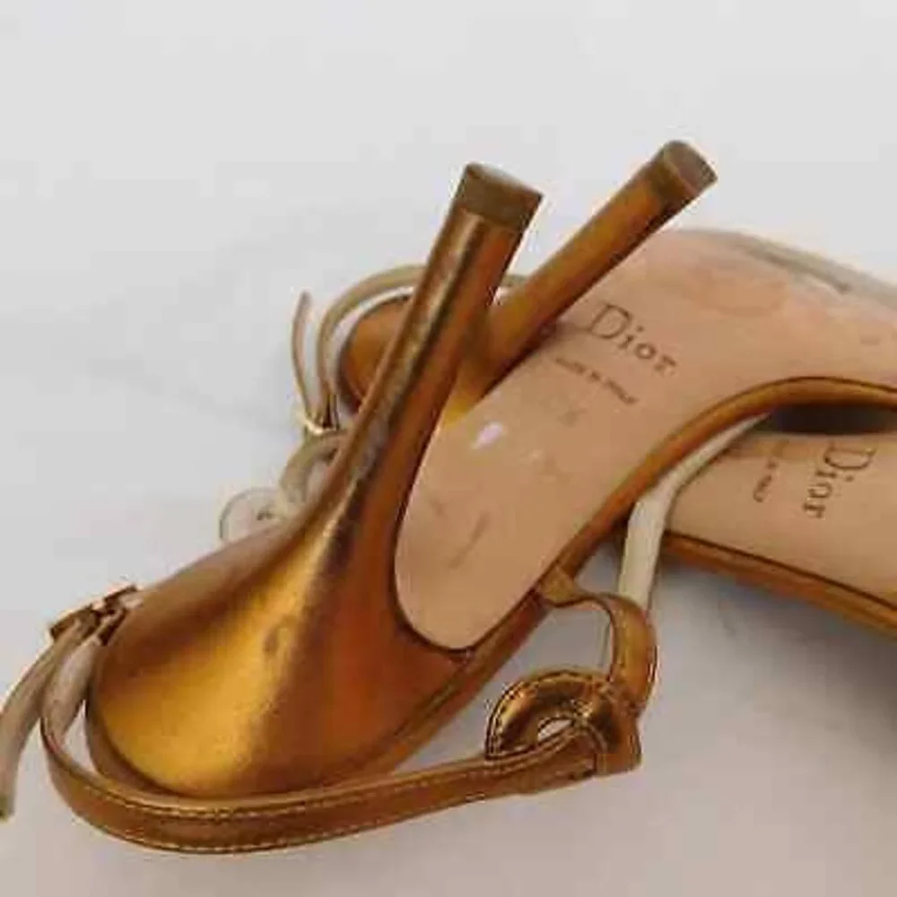 CHRISTIAN DIOR METALLIC STRAPPY BRONZE LOGO HEEL SANDALS SIZE 39 - Picture 12 of 12